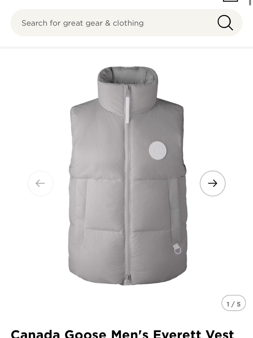 Canada Goose Light Gray Quilted Men’s Vest